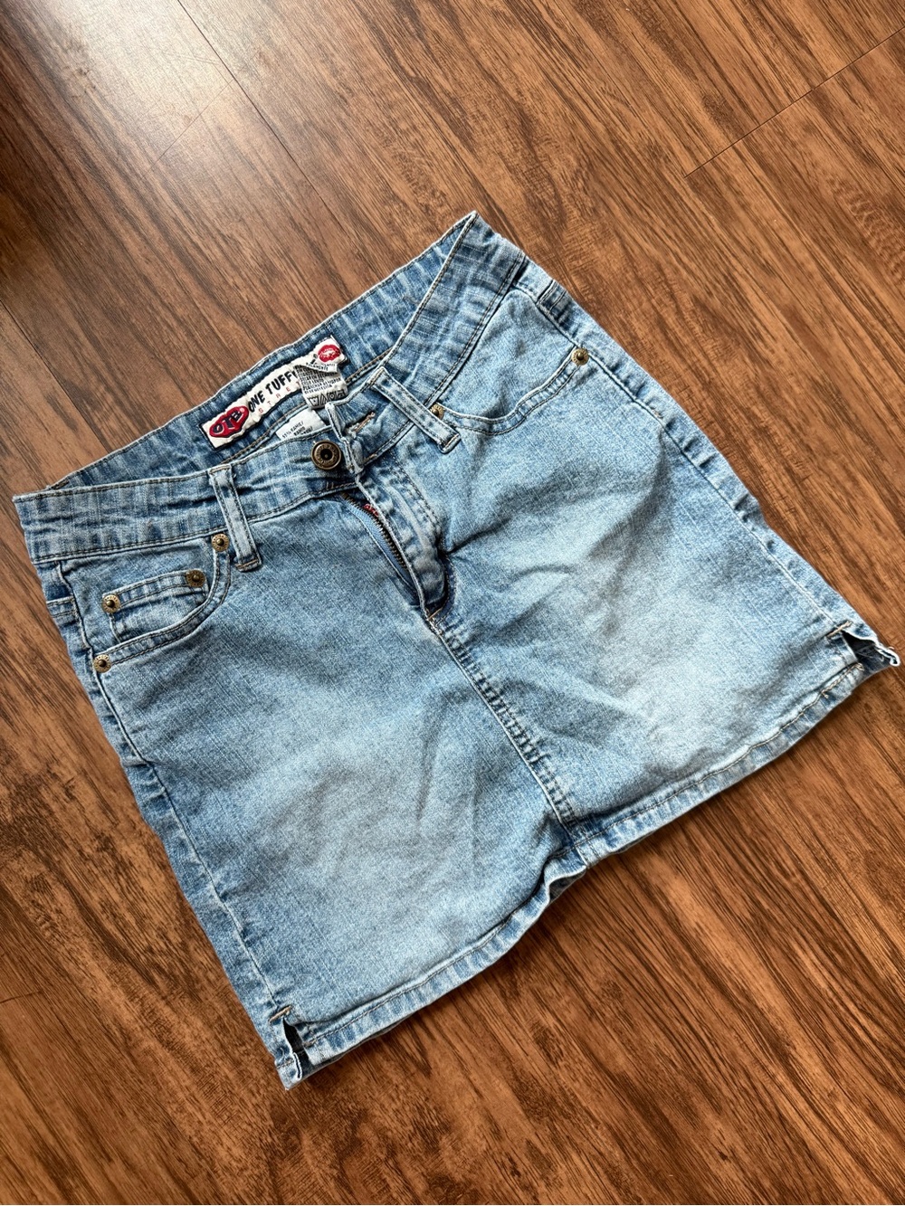 Casual Light Blue Denim Mini Skirt by One Tuff Chick